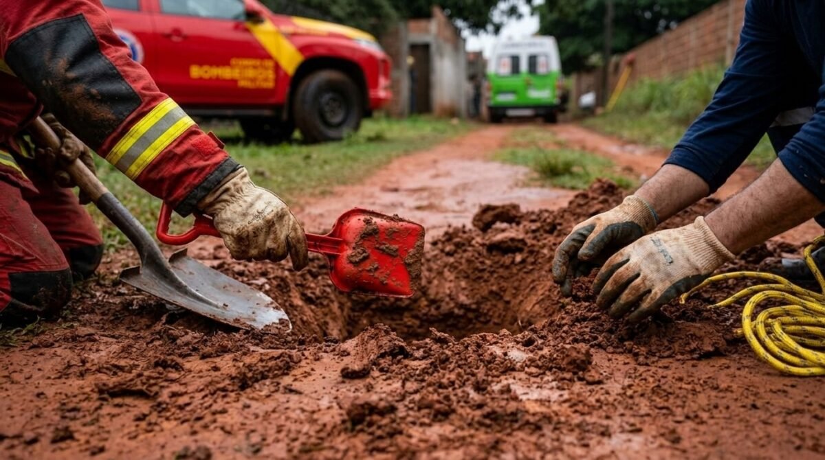 Criança que brincava em buraco morre soterrada no PR; bombeiros tiveram que escavar manualmente para resgatá-la